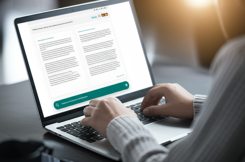 Person researching on laptop